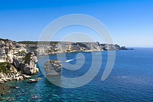 Coast and sea at Bonifacio with a blue sky, Corsica