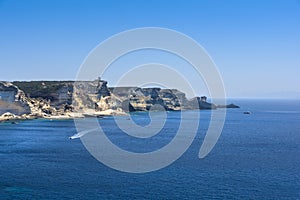 Coast and sea at Bonifacio with a blue sky, Corsica