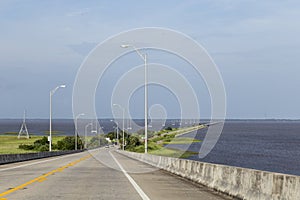 Coast street in Apalachicola with bridge to island