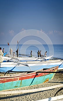 Traditional fishing boats on dili beach in east timor leste