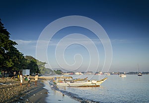 Traditional fishing boats on dili beach in east timor leste