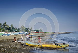 Traditional fishing boats on dili beach in east timor leste