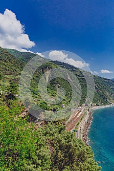 Coast and train station of Corniglia, Cinque Terre, Italy