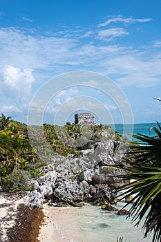 Coast at Tulum Mexico with Mayan Building