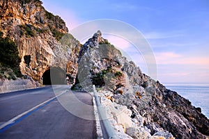 Coast of Tyrrhenian sea at the sunset, Italy