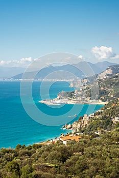 The coast of Varigotti and Ligurian Sea from the Sentiero del Pellegrino, Italy