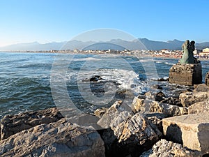 Coast of Viareggio in Italy with monument