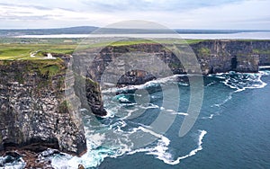 Coastal aerial view at Cliffs of Moher in Doolin County Clare Ireland Wild Atlantic Way seen from above