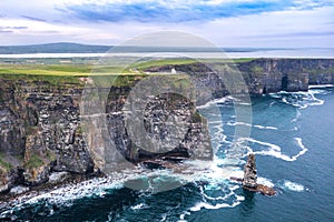 Coastal aerial view at Cliffs of Moher in Doolin County Clare Ireland Wild Atlantic Way seen from above