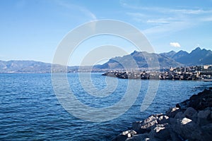 Coastal area with breakwaters on the sea