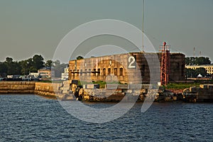 Coastal battery of the eighteenth century at the entrance to the harbor of Kronstadt