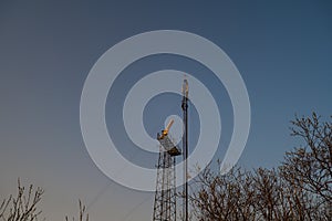 Coastal beach radar pillar during a sunset in European country Latvia