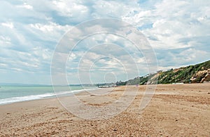 Coastal beach scenery along Bournemouth beach in Dorset.