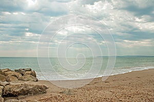 Coastal beach scenery along Bournemouth beach in Dorset.