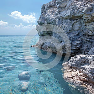 Coastal beauty Shoreline textures against a serene blue seascape backdrop