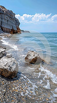 Coastal beauty Shoreline textures against a serene blue seascape backdrop