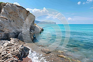 Coastal beauty Shoreline textures against a serene blue seascape backdrop