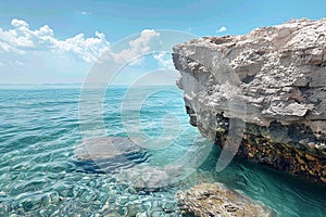 Coastal beauty Shoreline textures against a serene blue seascape backdrop