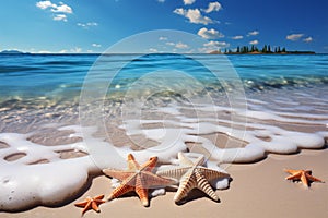 Coastal bliss Seashells and starfish embellish the idyllic tropical beach scene photo