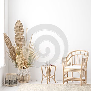 Coastal Boho style interior, wall mockup