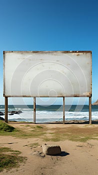 Coastal canvas Unoccupied billboard set against ocean panorama on sandy beach