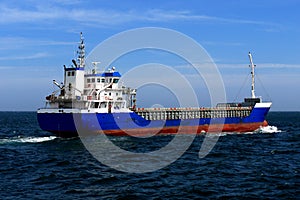 Coastal Cargo Ship Underway at Sea