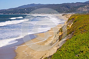 The coastal cliffs and beach of Half Moon Bay, California