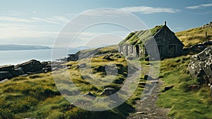 Coastal Cottage: A Stunning 8k Resolution Image Of A Green Roof House