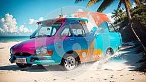Coastal Cruisin A Dynamic Spray Painting of a Beach Caddy.AI Generated