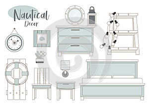 Coastal  Decor for Bedroom icon set