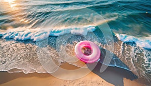 Coastal elegance: Aerial perspective of a sandy beach and sea.