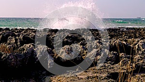 Coastal erosion rocks on the sea coast of Bulgaria near the village of Tyulenovo, Black Sea