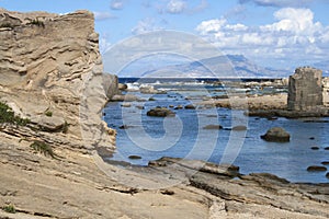 Coastal features of island Fabignana, Sicily, Italy