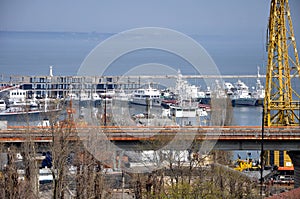 Coastal frontier service of the Navy of Ukraine. Panoramic view of the sea port.
