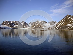 Coastal glaciers and volcanic mountains on Spitzbergen, Norway