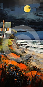 Coastal House Oil Painting Print With Craig Mullins & Bernard Buffet Styles