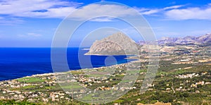 Coastal landscape of beautiful Sicily. San vito lo capo, view from Erice. Itlay