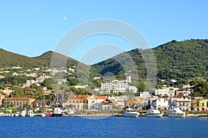 Coastal landscape with marina of Casamicciola Terme, Ischia Island, Italy photo