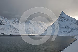 Coastal landscape on Moskensoy in the Loftofen archipelago Norway photo