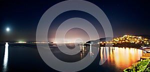 Coastal landscape at night. Torre delle Stelle, panoramic view at night. photo