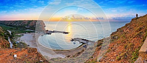 Coastal landscape - top view of the sunrise in the Bolata cove on the Black Sea coast