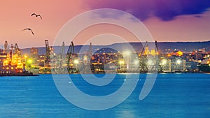 Coastal landscape - view of the evening Port of Varna