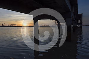 Coastal landscape with wooden jetty