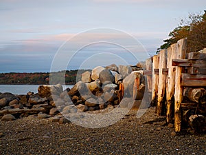 Coastal Maine Scene with Wooden Pilings