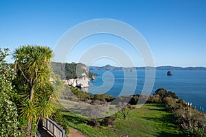 Coastal outlook from car park for Cathedral Cove walk at Hahei