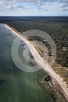 Coastal panorama at Lyckesand beach on the island of Oland in the east of Sweden from above