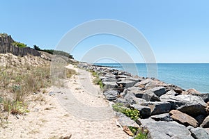 Coastal path to the beach in Ile de Noirmoutier in Vendee France