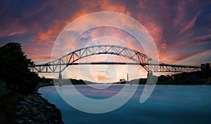 Sagamore Bridge and Cape Cod Canal in New England at Sunrise