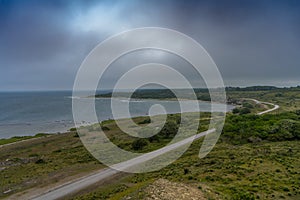 The coastal road in Gotland. Baltic seaside. Photo of Swedish nature. Scandinavia.