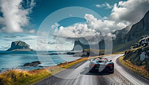 Coastal road through the island of Kalsoy photo